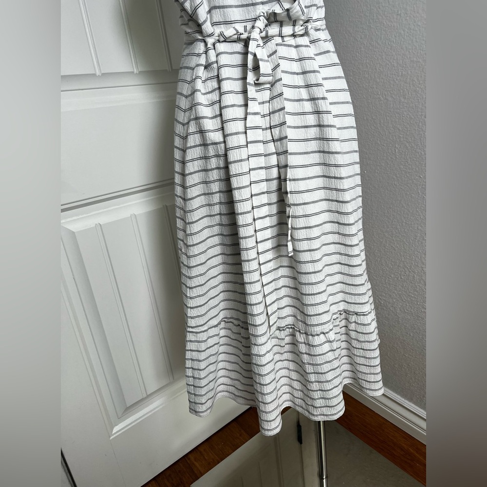 New Banana Republic Nautical Crepe Wide Strap Ruffled Belted Sun Dress Midi - Picture 7 of 10